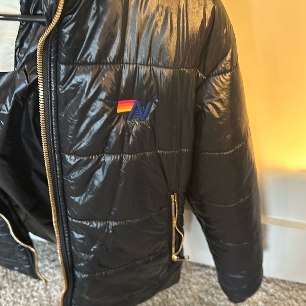 Aviator Nation Blot Luxe Apres Puffer Jacket Glossy Black. Size XS - Picture 3 of 6